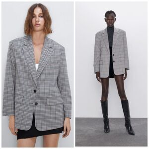 Zara Oversized Plaid Boyfriend Blazer